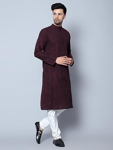 LATEST CHIKAN Men's Cotton Regular Textured Long Kurta Full Sleeves - Casual Ethnic Wear