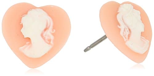 1928 Jewelry Vintage Inspired Pink Cameo Heart Post Stud Earrings