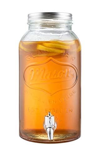 Royalty Art Mason Jar Drink Dispenser with Spigot (1 Gallon) Tea, Juice, and Beverage Server Thick Borosilicate Glass, Screw On Lid Leak Resistant and Dishwasher Safe