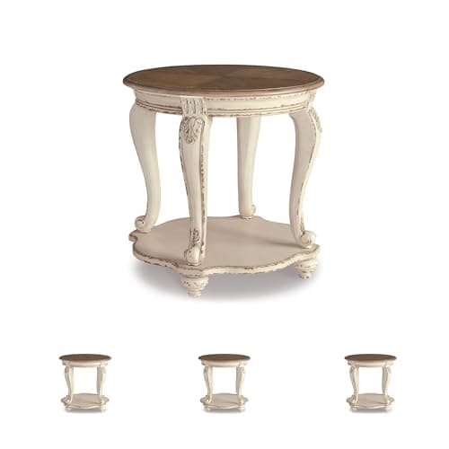Signature Design by Ashley Realyn French Country Two Tone Round End Table, Chipped White