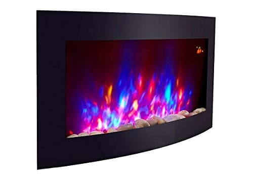 BLACK CURVED GLASS ELECTRIC WALL MOUNTED FIRE FIREPLACE