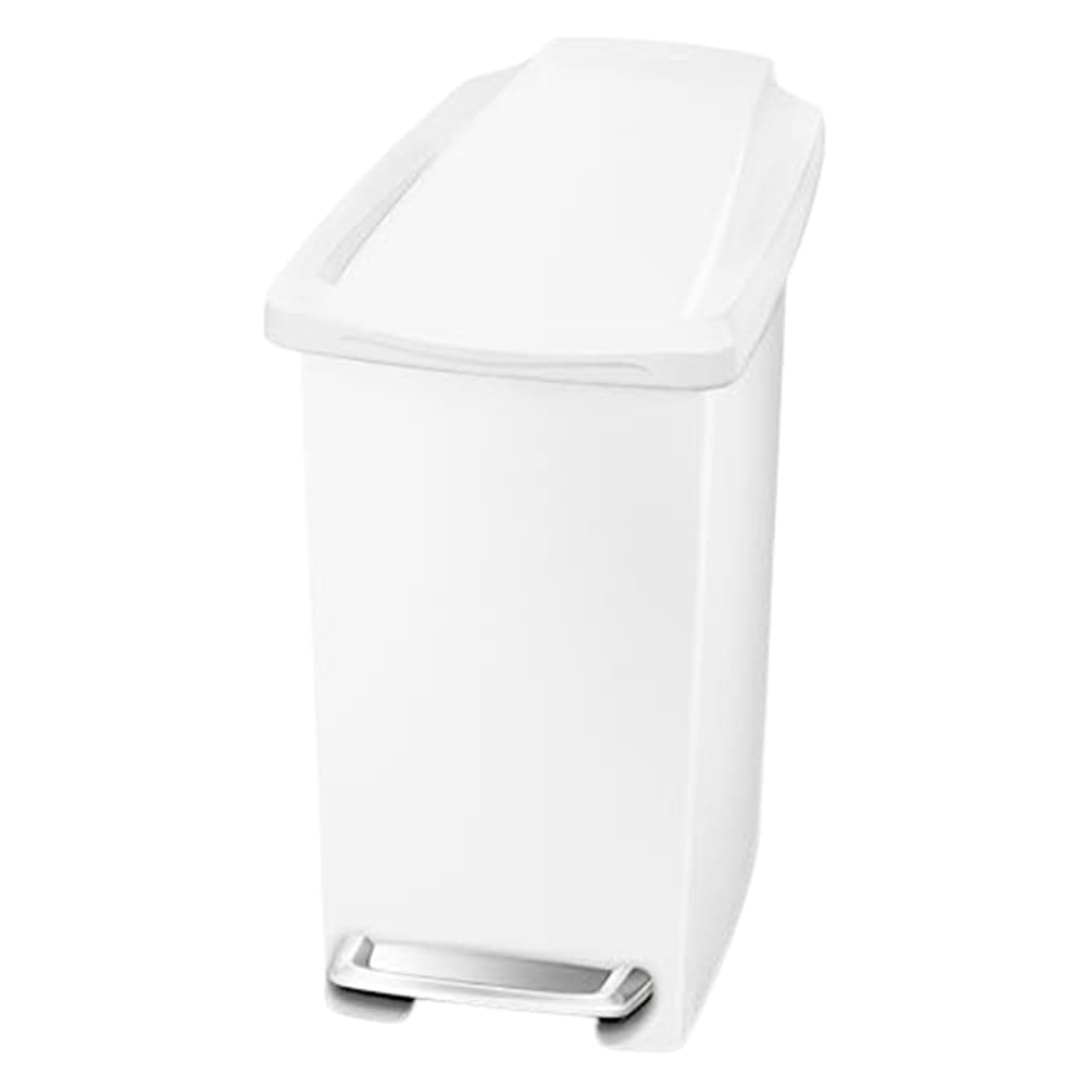 simplehuman CW1332 10L Slim Pedal Bin, Small Bin for Bathroom Bedroom Office, Strong Steel Pedal, Slim Space-Saving Shape, White Plastic