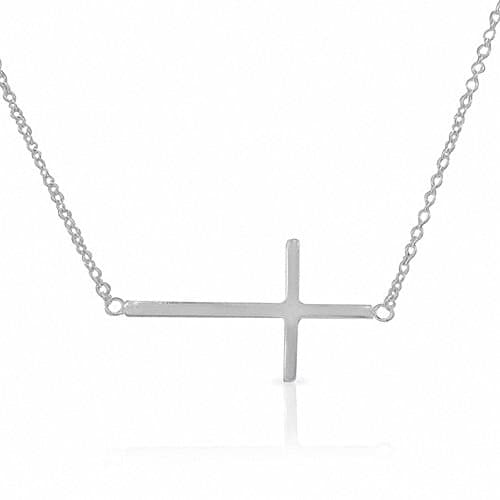 Sobly Womens Titanium Steel Simple Sideways Horizontal Cross Pendant Necklace 16 Inch