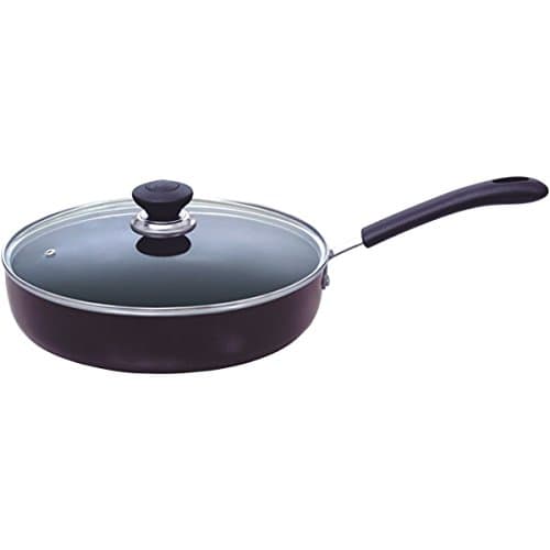 New Non Stick Saute Pan Shallow Fry Pan With Ring Handle Glass Lid-28cm