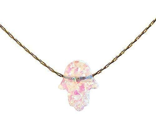 White Opal Hamsa hand Necklace 14k Gold Filled Length 41 cm/16 inch+5cm Extender