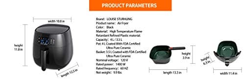 All-Natural Healthy Ceramic Coated 4.0L Air Fryer. BPA-FREE, PTFE & PFOA-FREE, 7-in-1 Pre-programmed One-touch Settings, Dishwasher safe basket, Plus FREE COOKBOOK