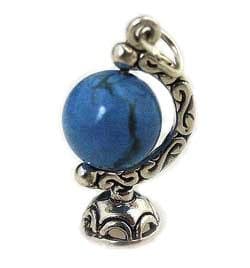 Blue Bead Globe Movable 3D Sterling Silver Charm