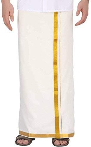 RAGINI V Men's Welcro Pocket Dhoti/Mundu - Jari Cotton Single Pocket Dhoti/Zari Cotton Dhoti