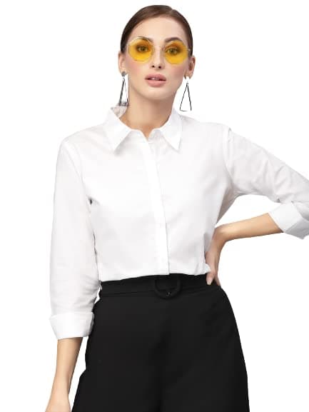 Women Solid Polycotton Regular Formal Shirt