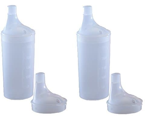 Plastic Feeding Cup with 2 LIDS - Adult Feeder Beaker with Large and Narrow spout - Hospital Mug (2)