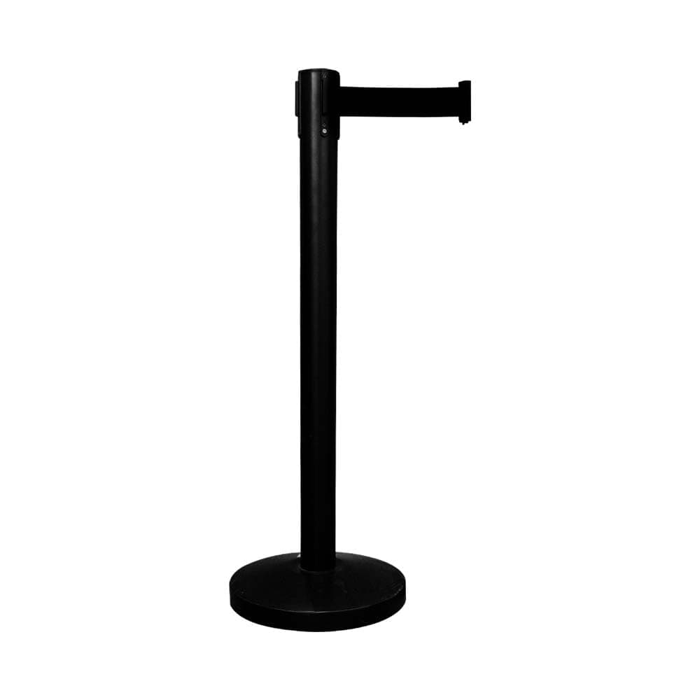 Queue Barrier with 3Meter Retractable Belt | Black Crowd Control Post with Weighted Base | 4-Way Connectable Stanchion with Powder-Coated Iron Finish for Queue Management & Events - Set of 1