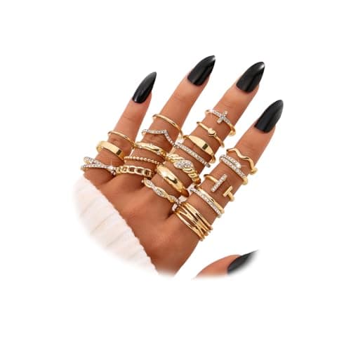 KISS WIFE Gold Knuckle Rings Set for Women Girls, Dainty Simple Trendy Cute Stackable Finger Rings Pack, Perfect for Stacking Layering on Thumb and Knuckle, Mixed Size, Jewelry Gift