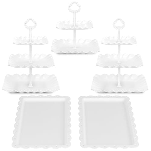 NWK 5 Piece Cake Stand Set with 2 x 3-Tier Cupcake Stands, 1 x2-Tier Cupcake Stands, 2 x Appetizer Trays, for Wedding Birthday Baby Shower Tea Party Decorations(White)