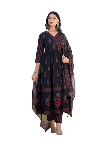 KLOSIA Women Printed Anarkali Kurta and Pant set with Dupatta | Traditional | Ethnic set | Suit |