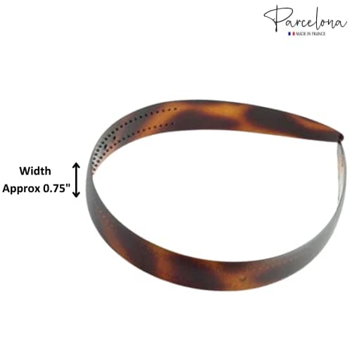 Parcelona French Bold 3/4" Wide Set of 2 Celluloid Hair Headbands Very Flexible Strong Hold Grip No Slip Inner Teeth Durable Styling Women Hair Accessories, Made in France (Tortoise Shell Brown)