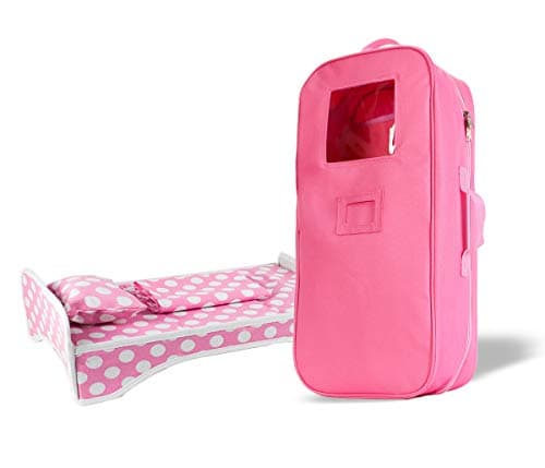Party Zealot Doll Case for 18-inch Dolls Storage Travel Carrier Suitcase with Bed and Bedding Accessories Gift Set Fit for American Girls Doll, Doll and Me, My Life Doll, and My Generation Doll