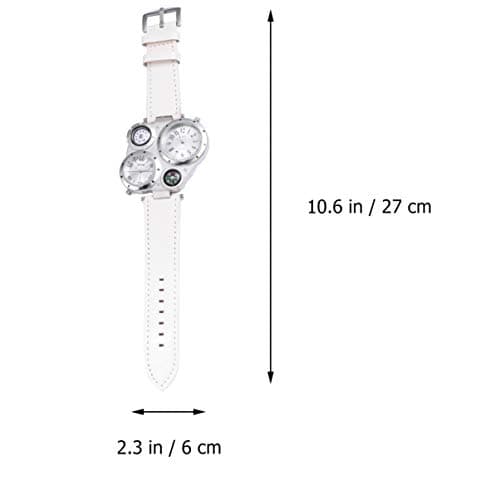 NICERIO Mens Big Face Watch - Cool Military Wrist Watch Genuine Leather Strap Dual Time Zone Sport Watch Analog Quartz Display with Thermometer Compass