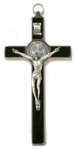 Saint Benedict Crucifix - All Metal with Inlaid Enamel and Silver Color Corpu...