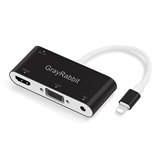 HDMI VGA AV Adapter Conventor,GrayRabbit Video Audio Adapter for iPhone to HDMI VGA Converter and Plus Series iPad iPod to HDTV Projector Monitor (Black)