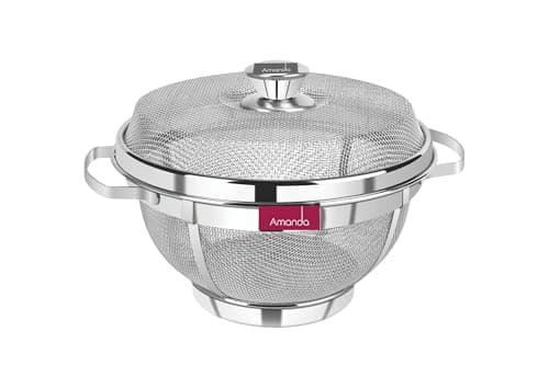 Amanda Stainless Steel 304 Quality Round Basket with LID | Multiple Purpose Fruits & Vegetables Basket for Dining Table | Premium 304 Food Grade Stainless Steel (Size no 10 (26 cm Diameter))