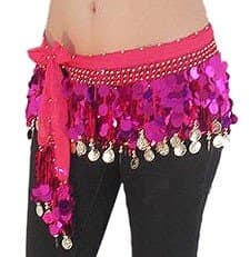 Multi-Row Paillettes Gold Coins Belly Dance Wrap & Hip Scarf, Lively Style -hot pink