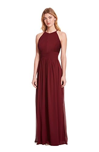 Samantha Paige Shirred Front Keyhole Back, Halter Neckline Pleated A-line Chiffon Formal Dress