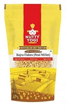 Nutty Yogi Bajra (Pearl Millet) Flakes 400 Grams, Bajra Poha, Protein, Ready to Cook Flakes, Cereal, Gluten Free, Minerals, Weight Loss, Good Digestion (Pack of 1)