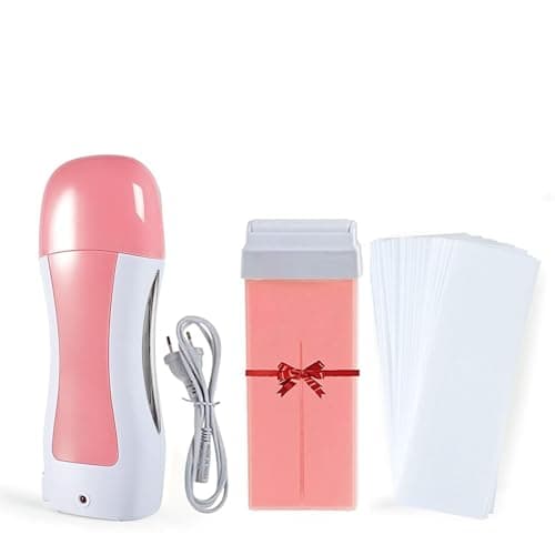 Rose Soft Wax Roller Kit for Hair Removal - for Women & Men, with 100 Strips, 10 Pre-Clean Wipes, 20 After-Care Oil, and Warmer for Sensitive Skin at Home