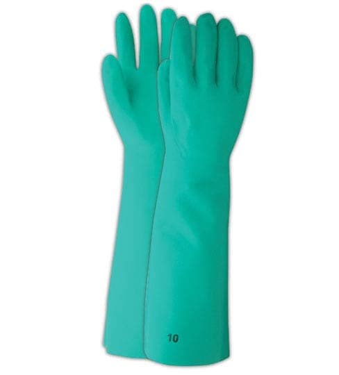 MAGID WU1910 Comfort Flex Value Priced Nitrile Rubber Gloves, 10", Green (12 Pair)