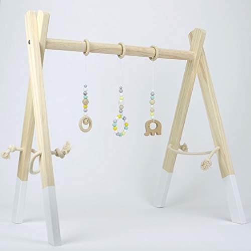 Play and Learn Wooden Baby Gym White Frame (Green and Yellow)