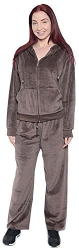 Fancy Jade Women's Plus Size Athletic Soft Velour Zip Hoodie and Sweat Pants Set (Brown, 1X)