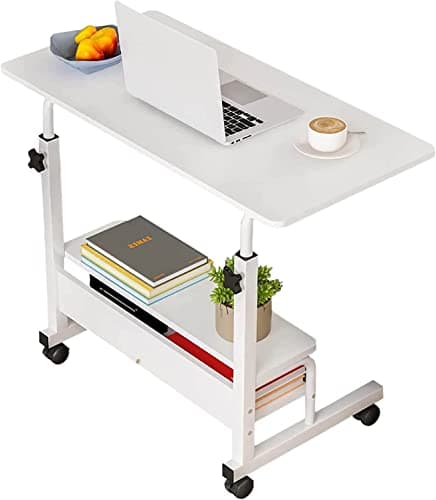 Computer Desk Adjustable Home Office Bedside Small Spaces Storage Convenient Universal Movable Table Detachable Wheels Living Room Sofa Furniture Size 15.7 * 31.5 Inch,White