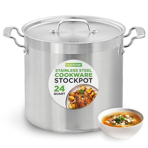 Stainless Steel Cookware Stock Pot - 24 Quart Heavy Duty Induction Pot Soup Pot with Stainless Steel Lid for Gas Induction Ceramic Glass Halogen Countertops - NCSPT24Q