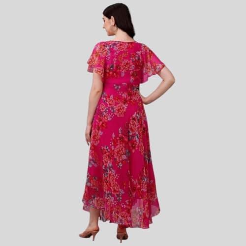 Fashion2wear Women's Georgette Floral Digital Print Short Sleeve Full-Length Fit & Flare Long Gown Dress for Girls (LN-X9TQ-MN1D)