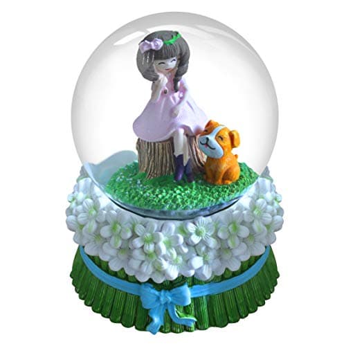 Nice Pies Flower Girl Snow Globe Music Box with Colorful Lights Automatic Snowflake Top Decoration Valentine's Day Children Birthday Gifts - 100mm Water Globe Green