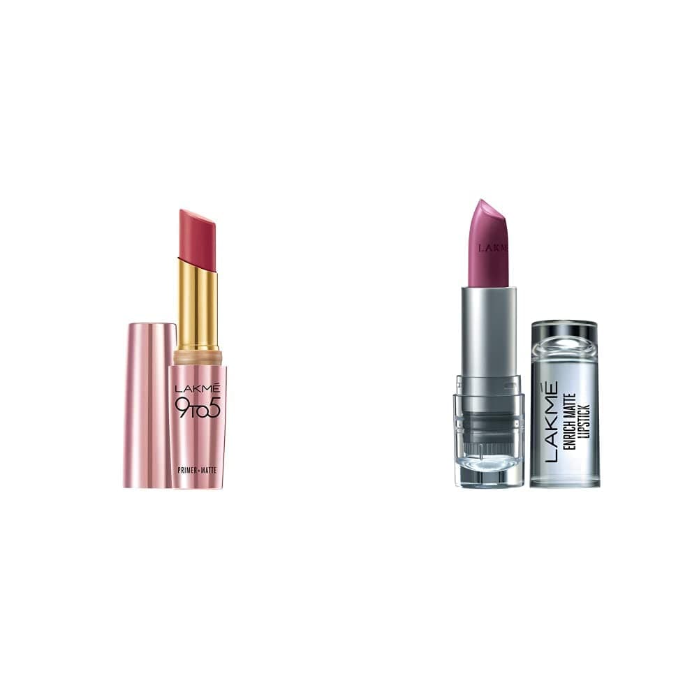 Lakme 9 to 5 Primer with Matte Lip Color, MP7 Rosy Sunday, 3.6g And Lakme Enrich Matte Lipstick, Shade WM10, 4.7g