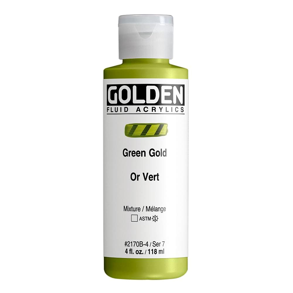 Golden 0002170-4 4oz. - 118ml - Fluid Acrylic Color Paint Bottle - Green Gold