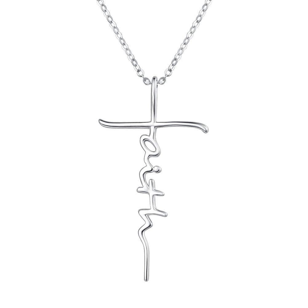 Faith Cross Necklace for Women 925 Sterling Silver Pendant Necklace With Birthstone Initial Christian Religious Confirmation Baptism Gifts