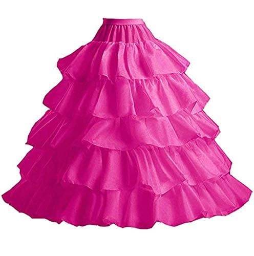 YUAKOU Women's 4-Hoop 5 Layer Wedding Petticoat Skirt Quinceanera Gown Rose Red