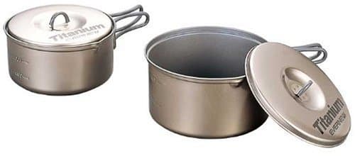 Evernew Titanium Non-Stick Pot Set M with Handle (0.9 L + 1.3 L)