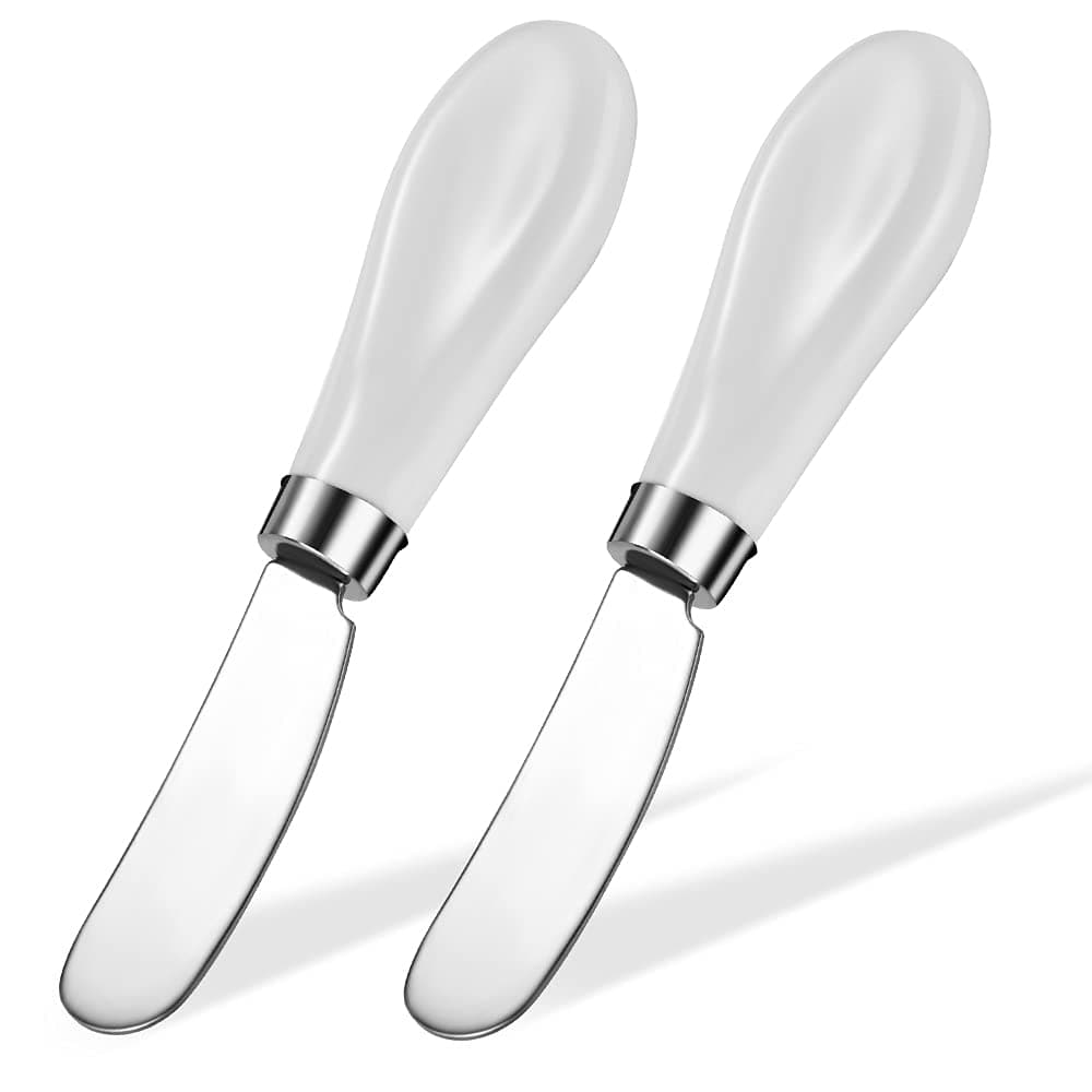 AISBUGUR 2 Pack Stainless Steel Butter Spreader Knife, Butter Knife with White Porcelain Handle, Cheese Butter Spreader Knives for Kitchen