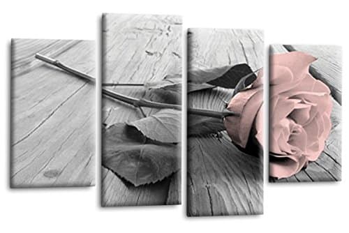 LR Floral Pink Rose Wall Art Picture White Grey Flower Love Home Split Canvas Panel Print