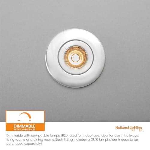 National Lighting Spotlight Hole Converter, Recessed Chrome Ceiling Lights, GU10 Halogen or LED, Dimmable Downlights Conversion Kit 65mm-125mm IP20 Rated - Pack of 4