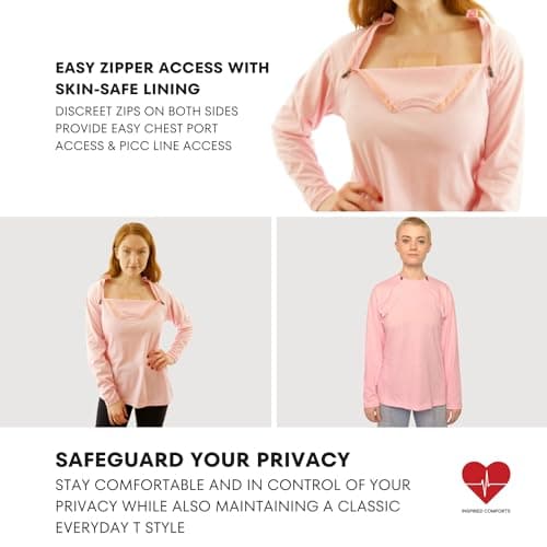 Inspired Comforts Women's Chemo Port Access Long Sleeve Shirt with Dual Zip Access