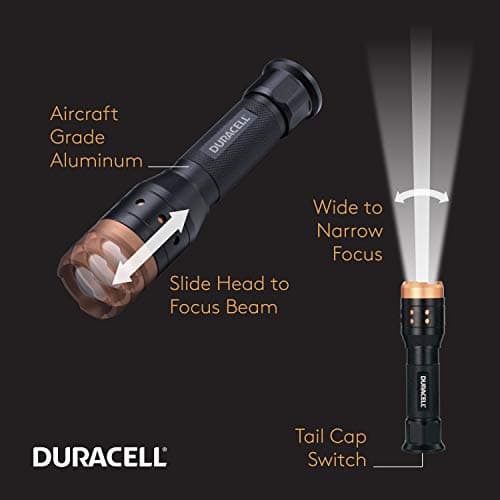 Duracell 700 Lumen Aluminum Focusing Flashlight for Everyday Use - Ultra-Light and Easy to Carry Design with 3 Modes and 3-AAA Batteries Included. Great for in-Door & Out-Door Use