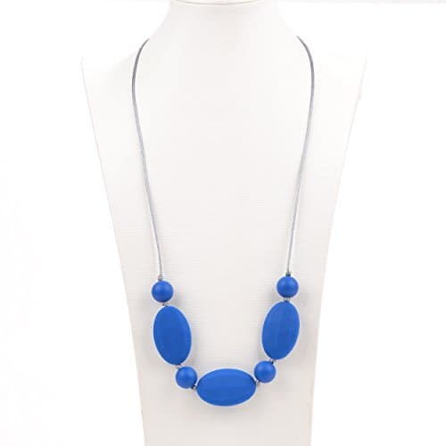 Silicone Teething Necklace - 12 Color Choices - Baby Safe for Mom to Wear - BPA-Free Beads to Chew - Stylish & Natural"Ava" (Snorkel Blue)