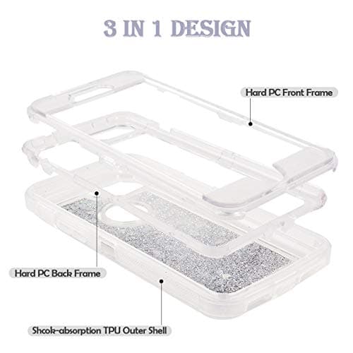 Dexnor iPhone 8 Plus Case, iPhone 7 Plus Case, Glitter 3D Bling Sparkle Flowing Liquid Case Transparent 3 in 1 Shockproof TPU Silicone + PC Cover for iPhone 8 Plus/ 7 Plus/6s Plus/6 Plus - Silver