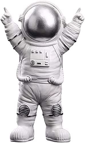 Spaceman Statue Astronaut Figurine Resin Spaceman Model Ornament Astronaut Sculpture for Home Office Desktop Tabletop Decoration - Silver Victory