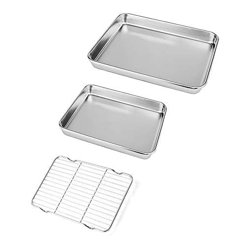 Neeshow Stainless Steel Toaster Oven Pan Tray Ovenware Professional, Heavy Duty & Healthy, Deep Edge, Superior Mirror Finish, Dishwasher Safe,Set of 3