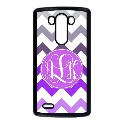 Gray Purple Chevron Gradient Zigzags & Purple Monogram Initials Personalized Custom Best Plastic Case for LG G3 ,Black or White for Choice Wireless Phone Accessory